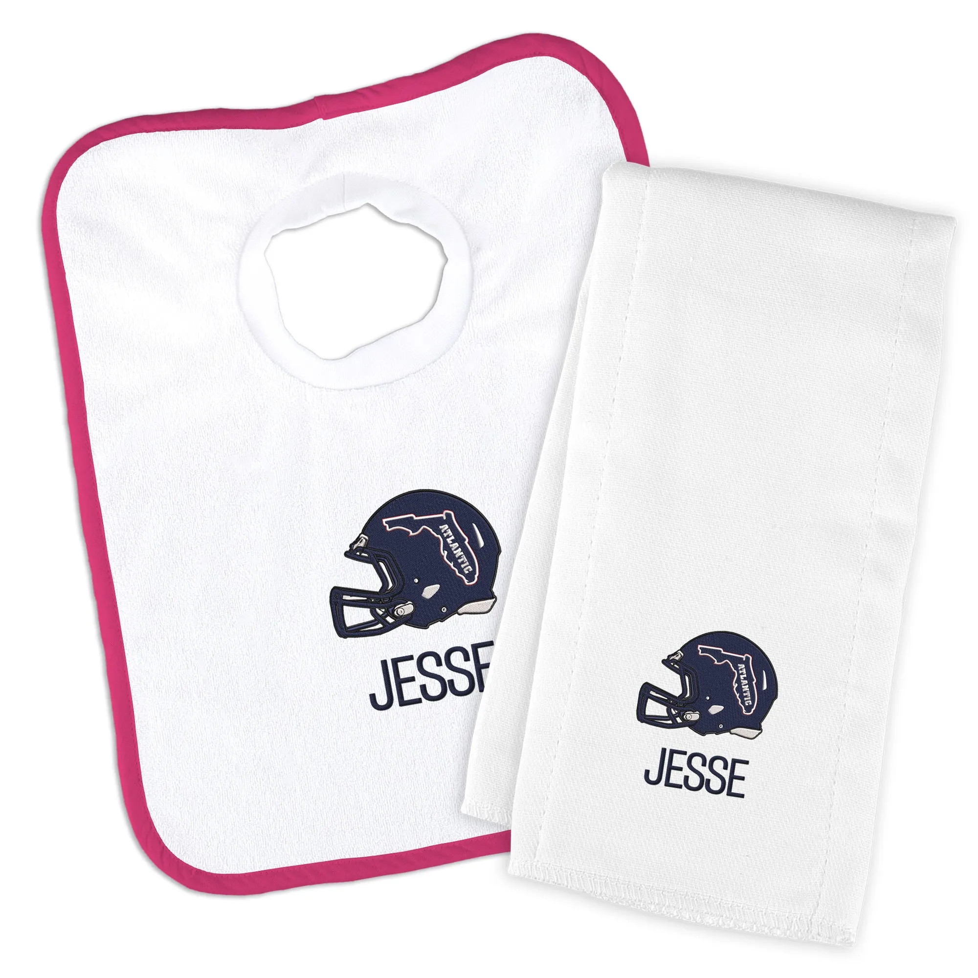 Personalized FAU Owls Helmet Bib and Burp Cloth Set