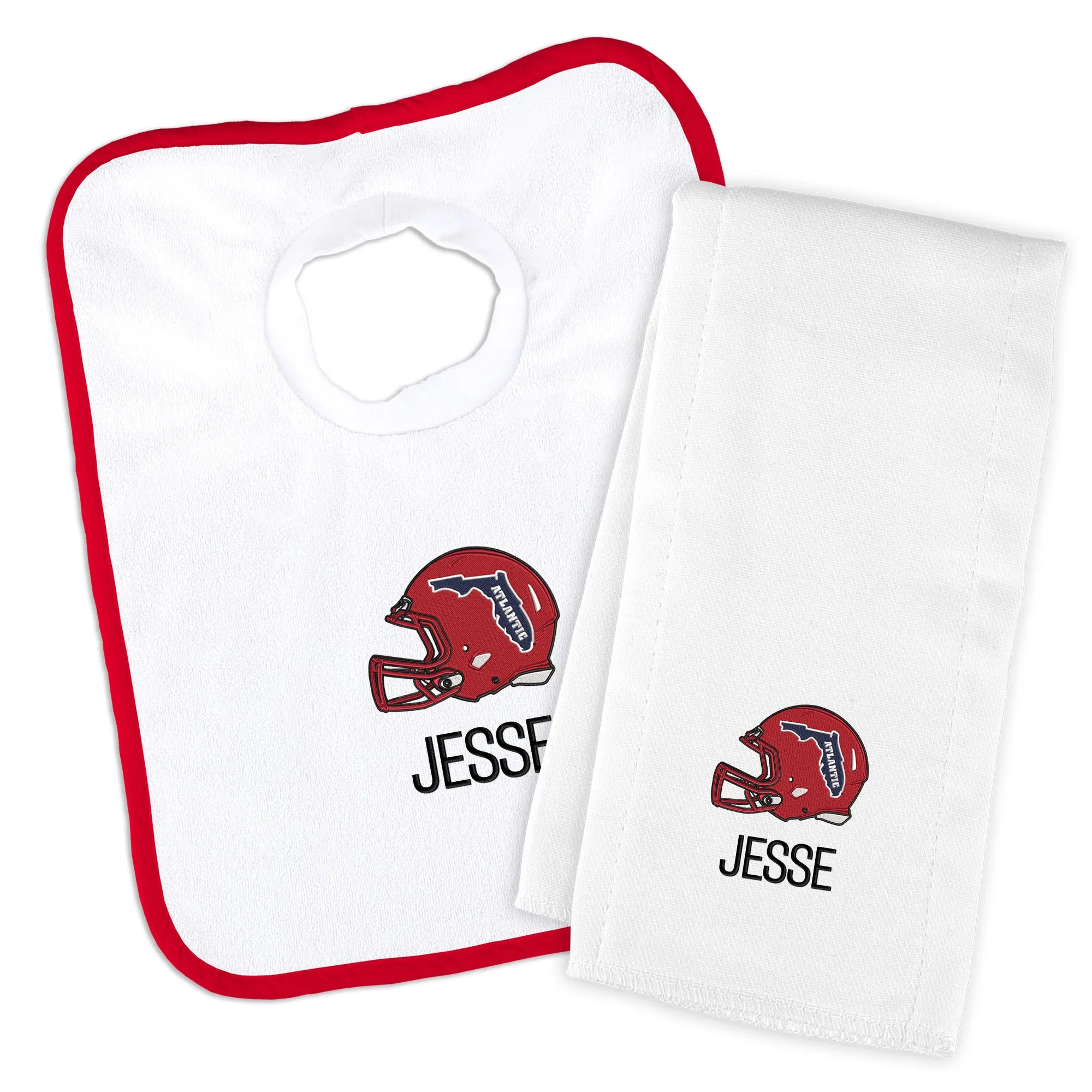 Personalized FAU Owls Helmet Bib and Burp Cloth Set