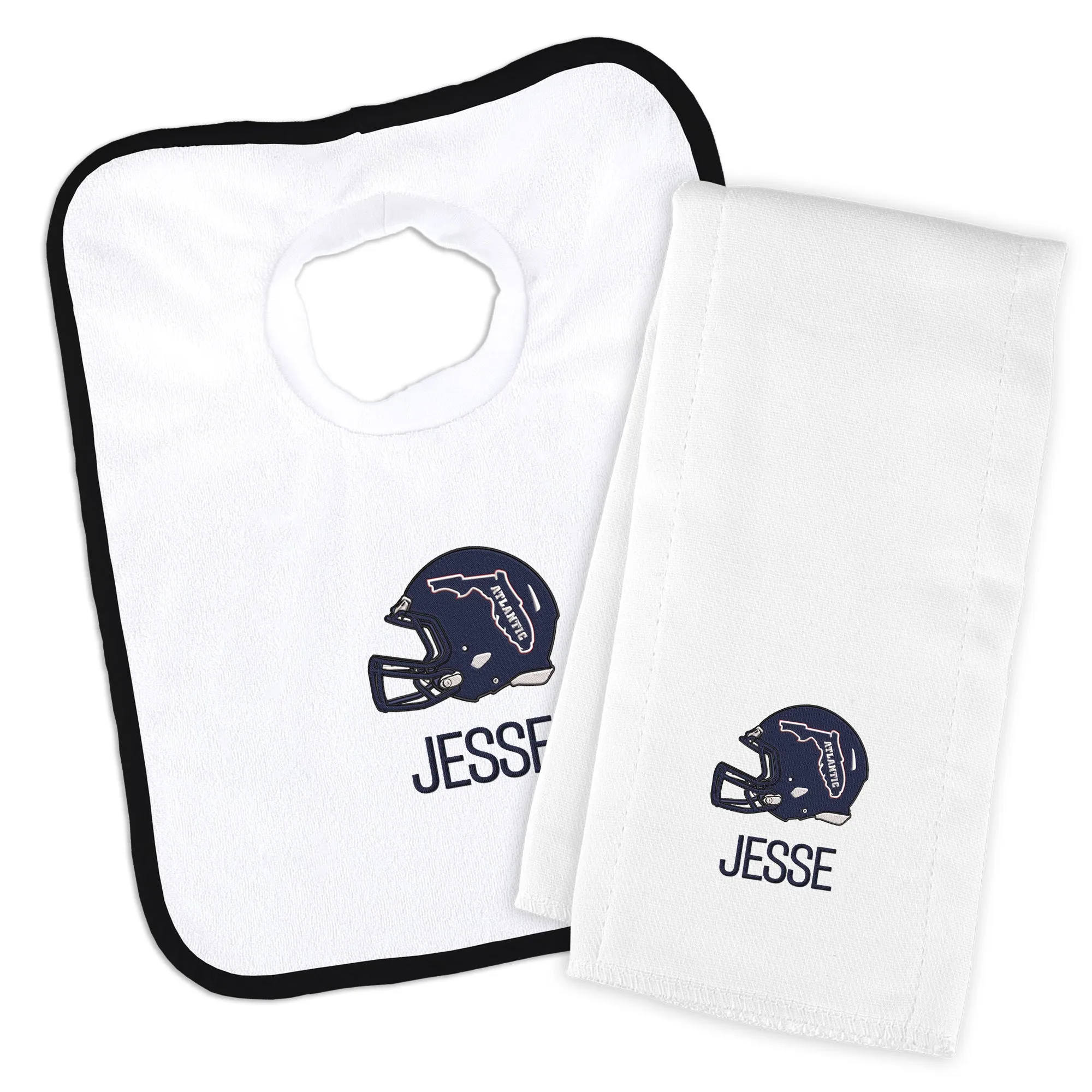 Personalized FAU Owls Helmet Bib and Burp Cloth Set