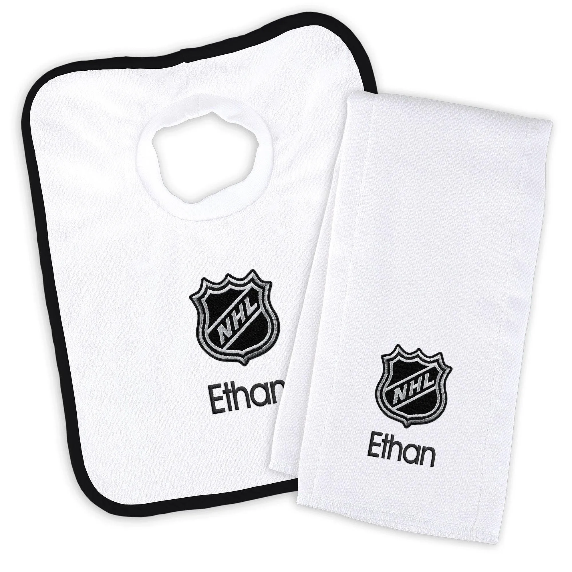 Personalized NHL Shield Bib & Burp Cloth Set