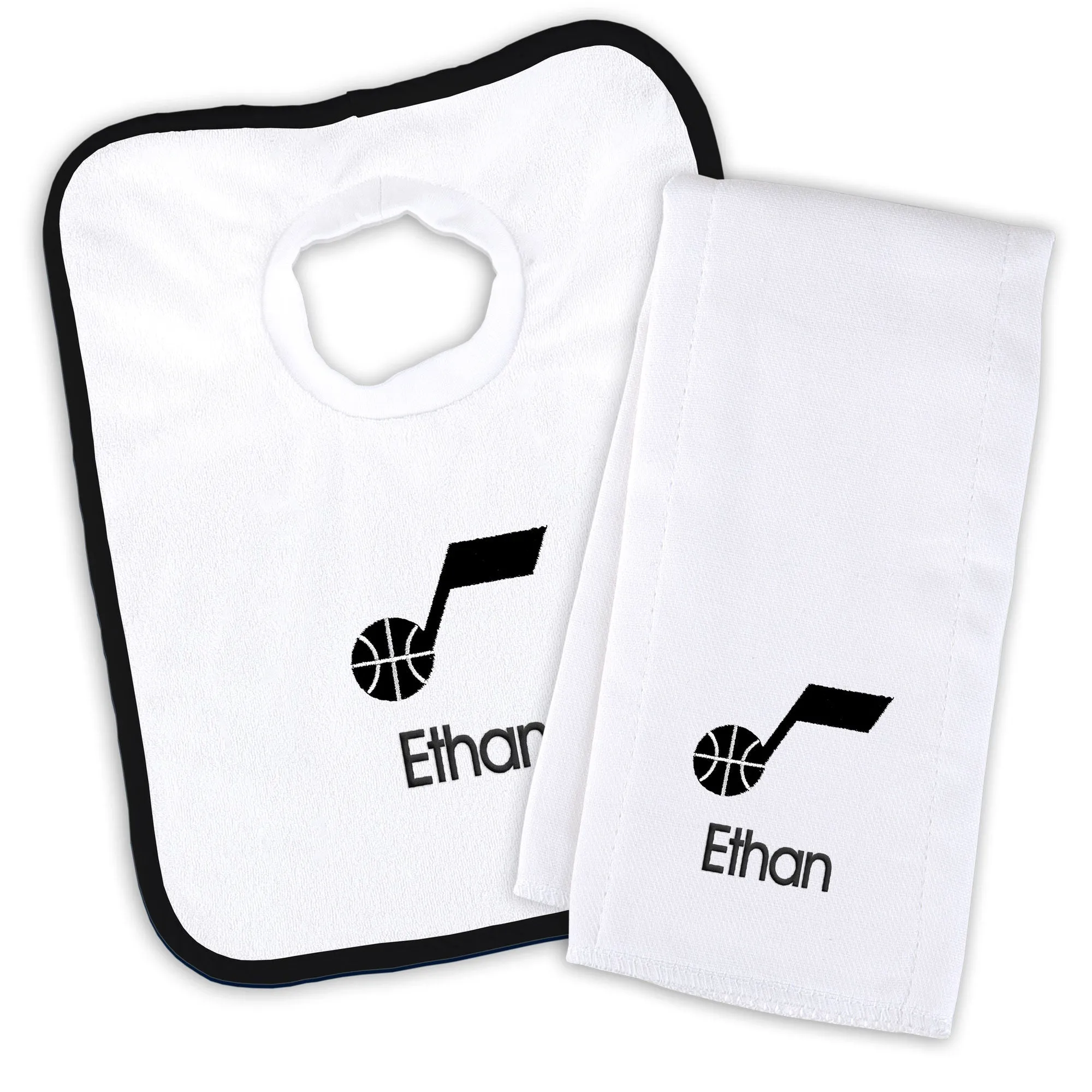 Personalized Utah Jazz Bib and Burp Cloth Set