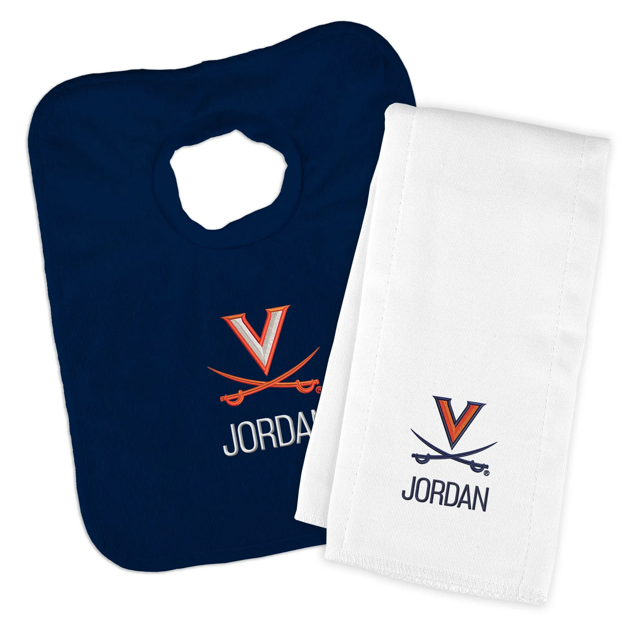 Personalized Virginia Cavaliers Bib and Burp Cloth Set