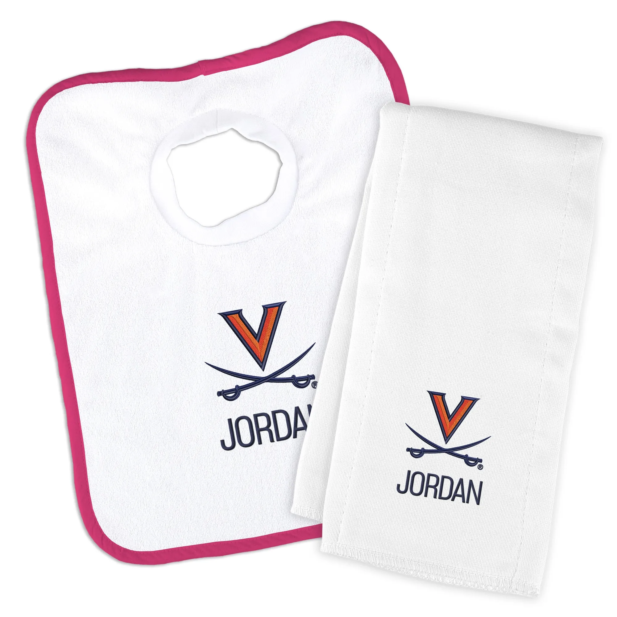 Personalized Virginia Cavaliers Bib and Burp Cloth Set