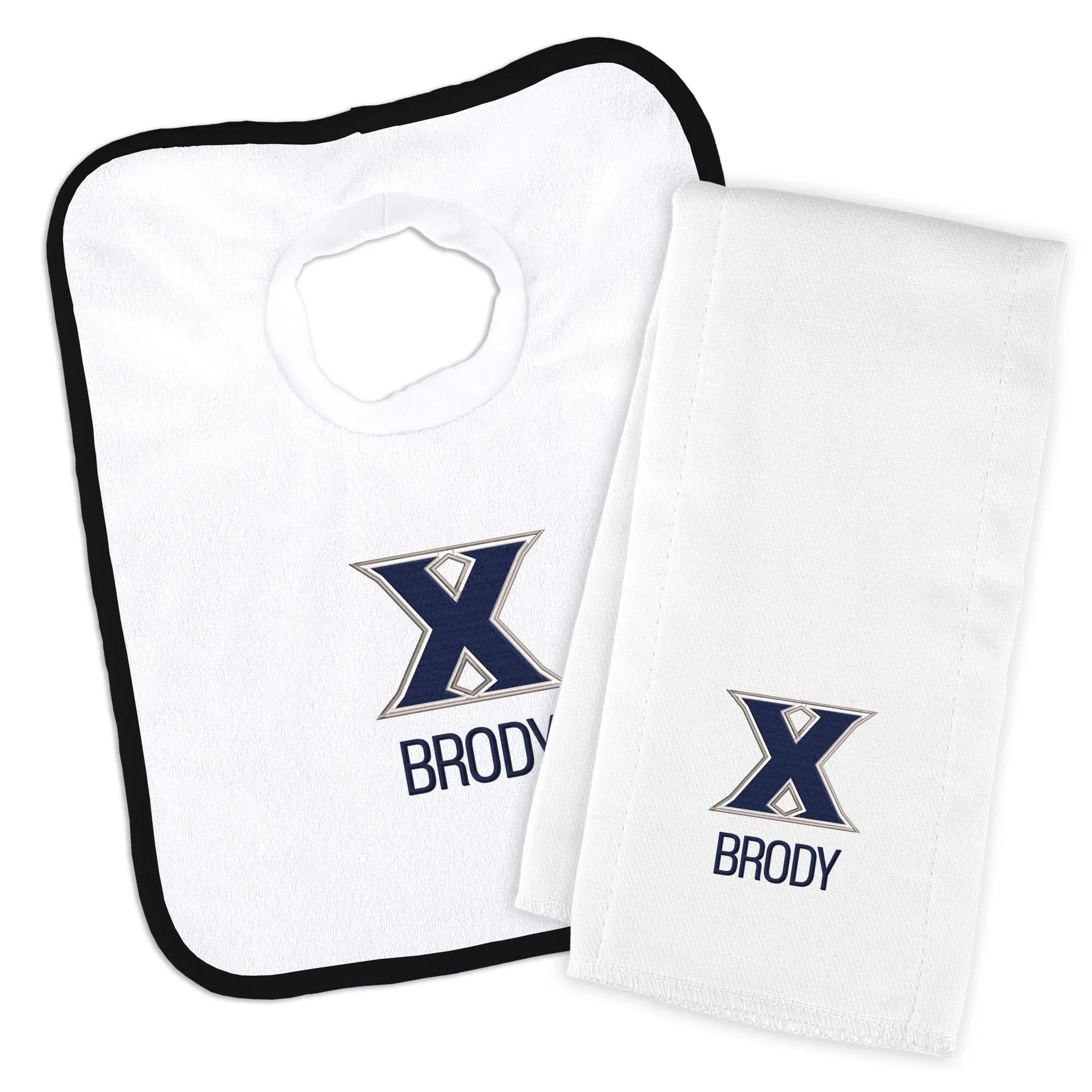 Personalized Xavier Musketeers Bib and Burp Cloth Set