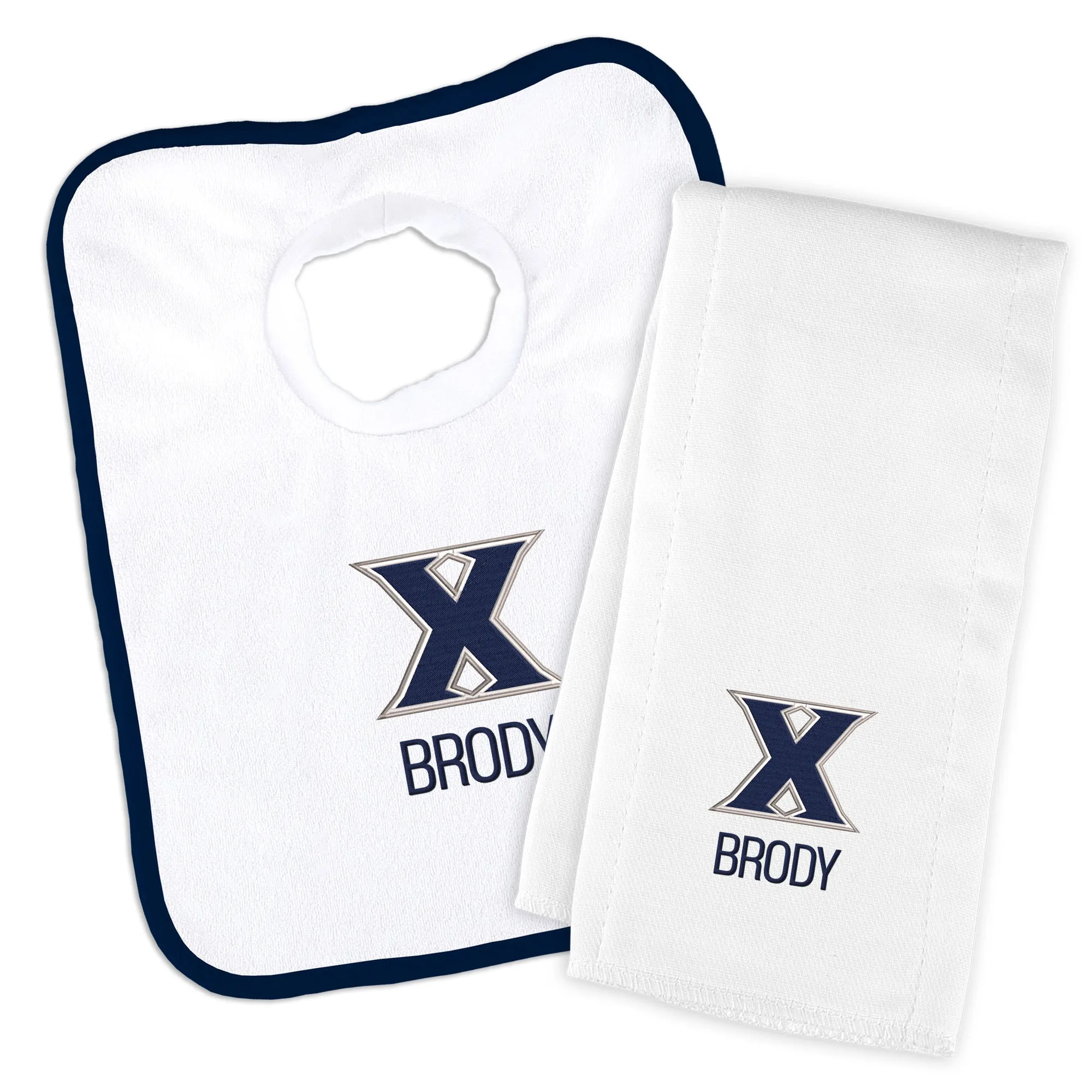 Personalized Xavier Musketeers Bib and Burp Cloth Set