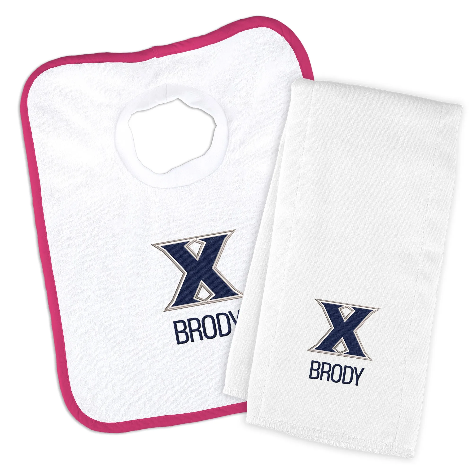 Personalized Xavier Musketeers Bib and Burp Cloth Set