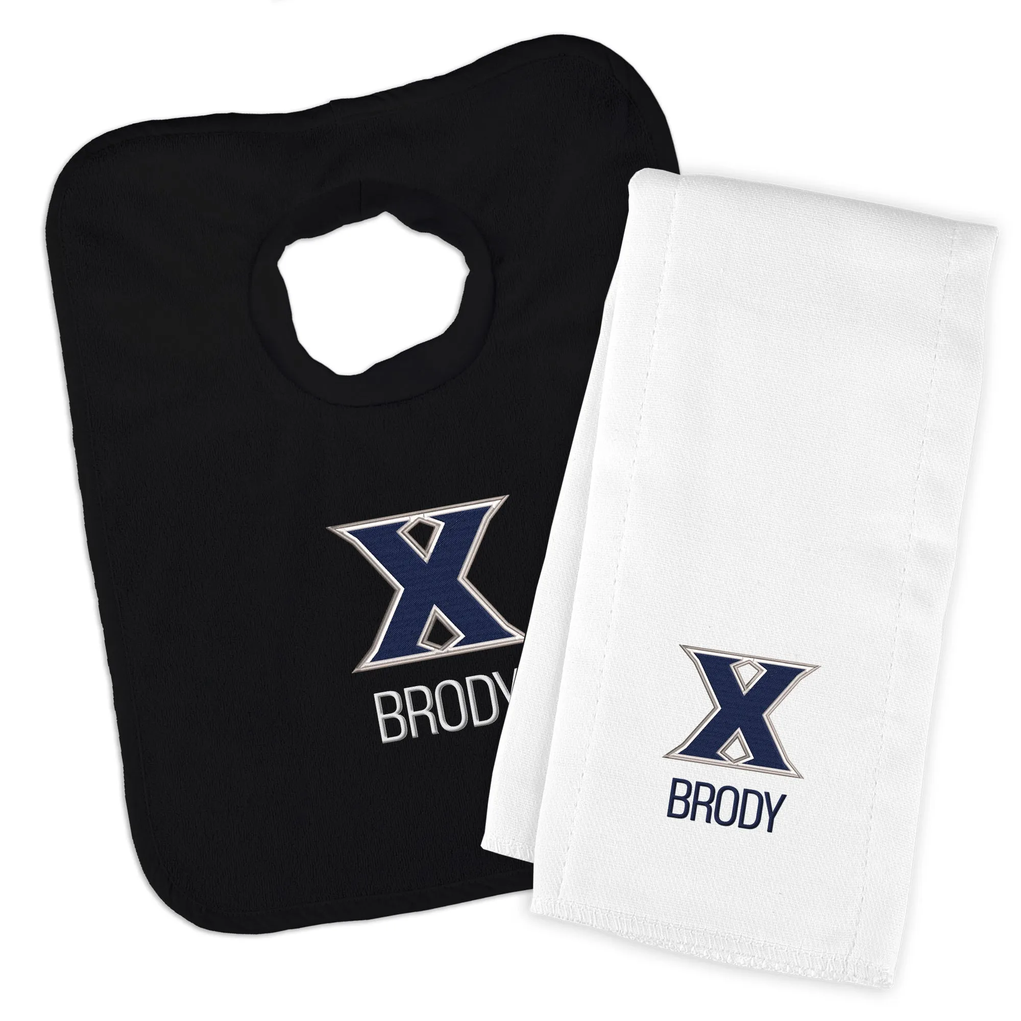 Personalized Xavier Musketeers Bib and Burp Cloth Set