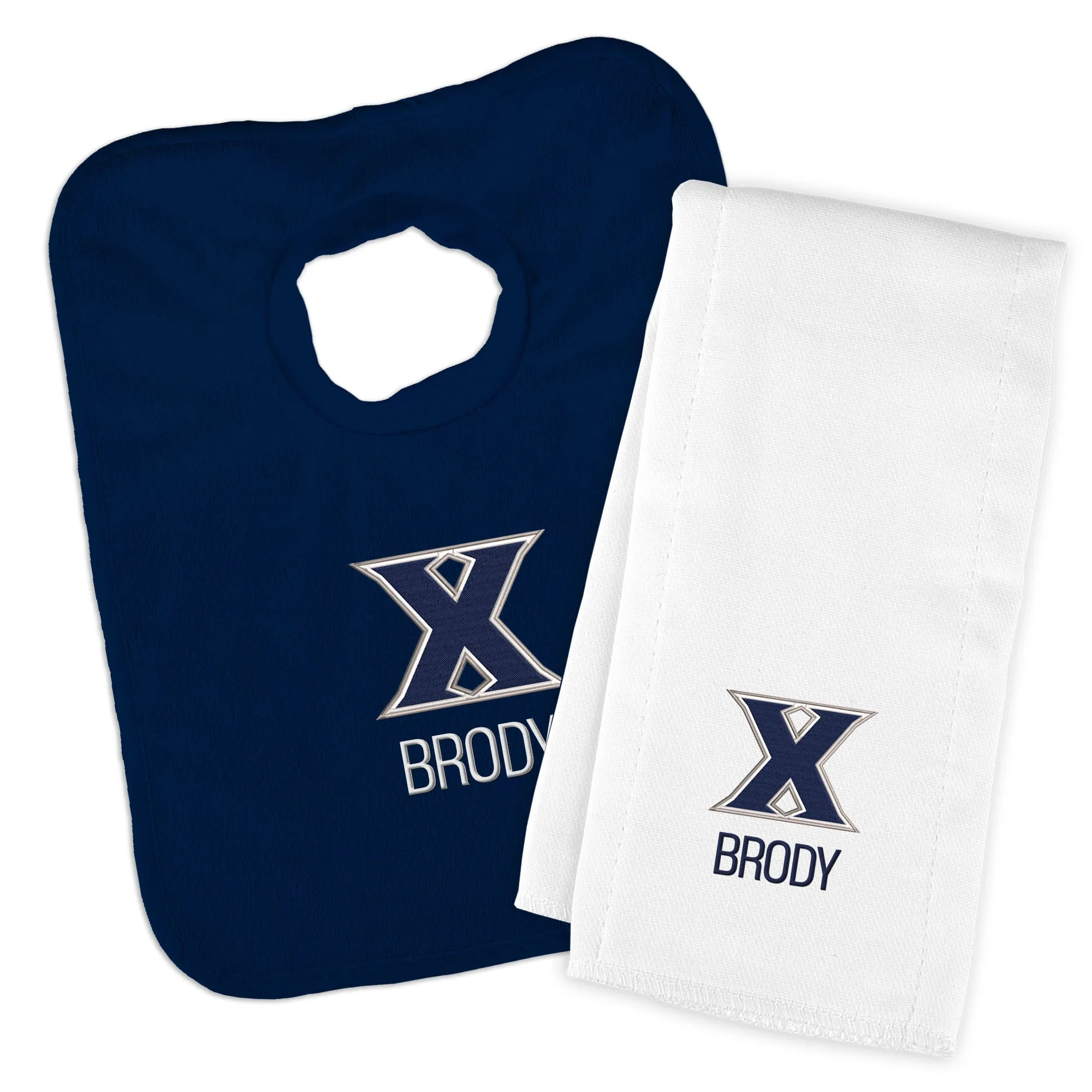 Personalized Xavier Musketeers Bib and Burp Cloth Set