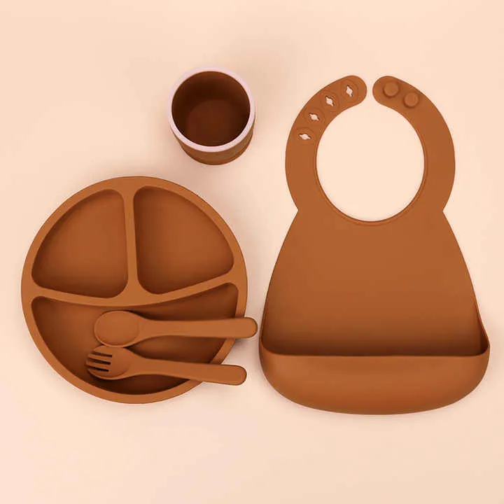 Silicone Baby Food Bowl Fork Spoon Bib Children. مجموعة أدوات مائدة للأطفال من السيليكون، وعاء طعام للأطفال،