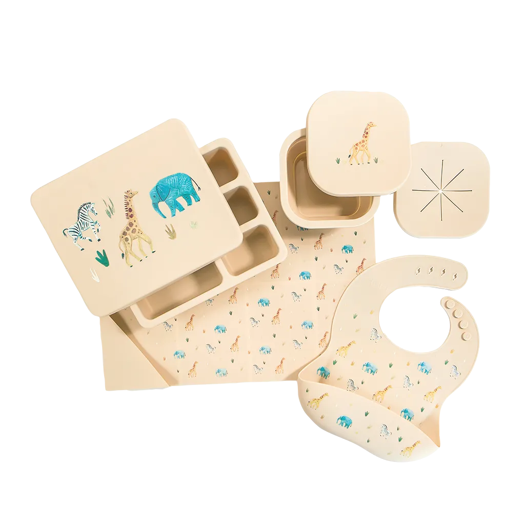 Silicone Mealtime Bundle Safari Warm Cream