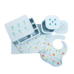 Silicone Mealtime Bundle Wildflower Chambray Blue