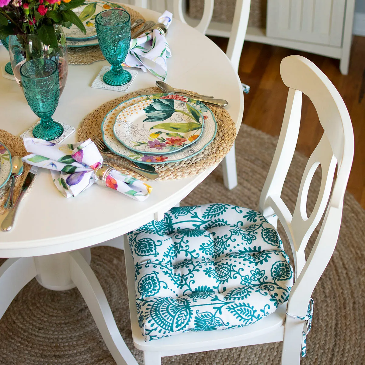 Sylvan Teal Indoor / Outdoor Dining Chair Pads & Patio Cushions