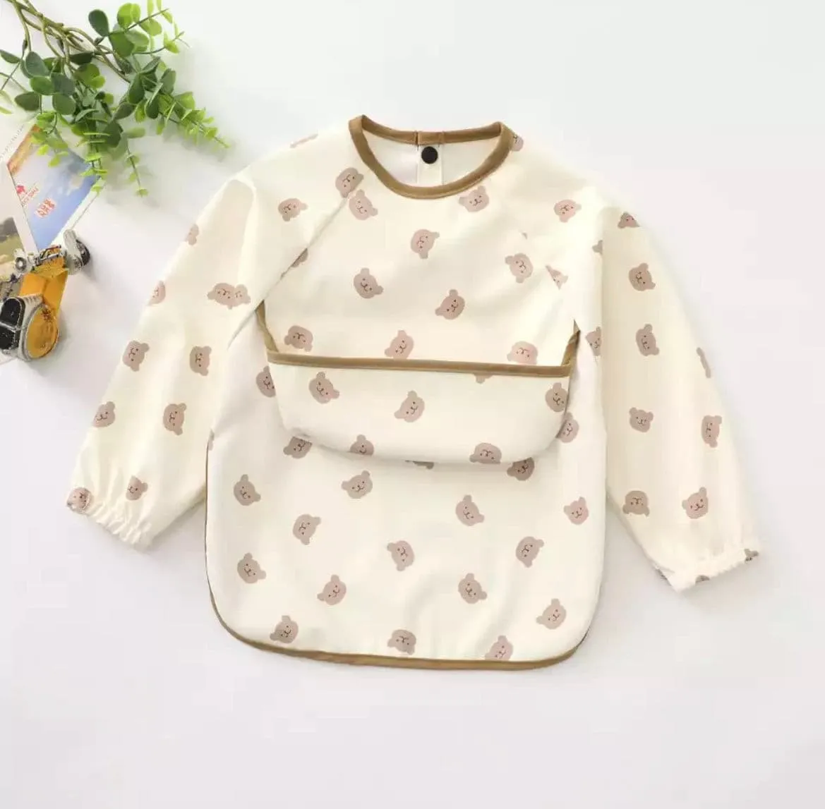 Teddy Bear - Toddler & Baby Long Sleeve Waterproof Apron Smock Bib
